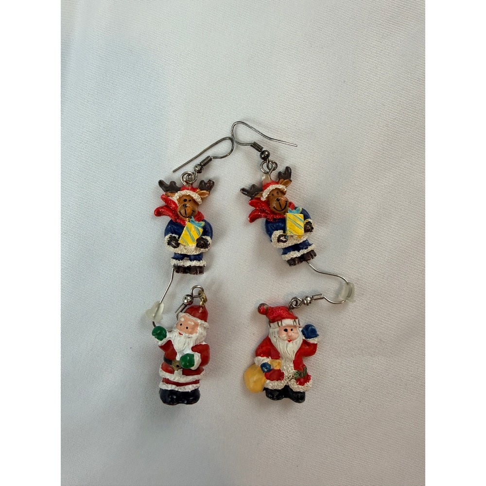Christmas Santa Reindeer Dangle Earrings 2 Pairs Novelty Holiday Jewelry